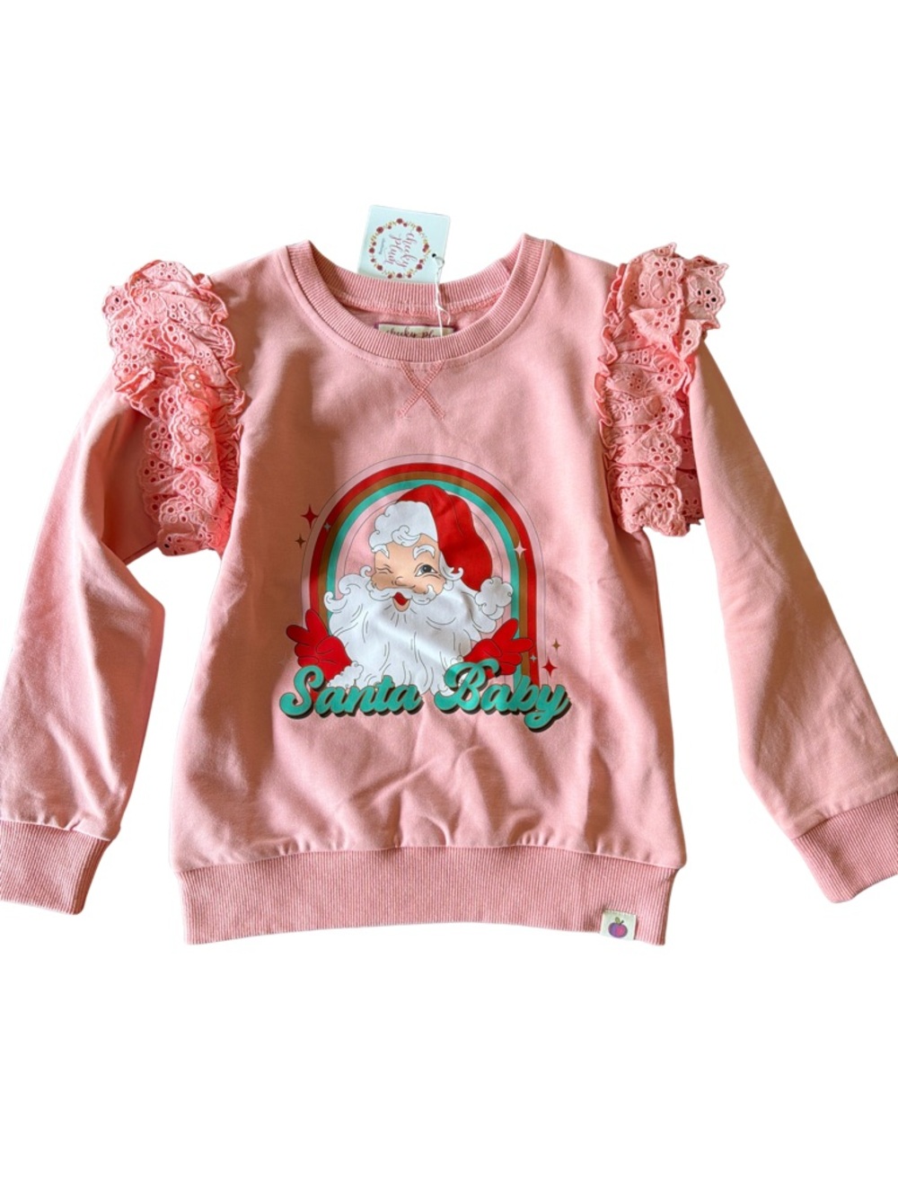 cheeky plum Pink 'Santa Baby' Lace-Ruffle Sleeve Sweatshirt